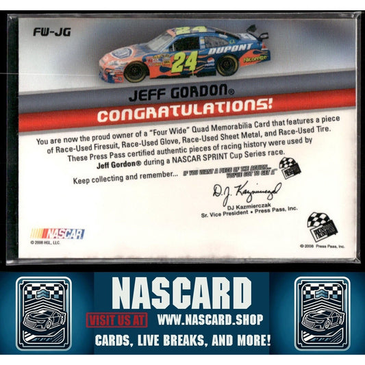 2008 Press Pass Four Wide Race Used Memorabilia Jeff Gordon /25