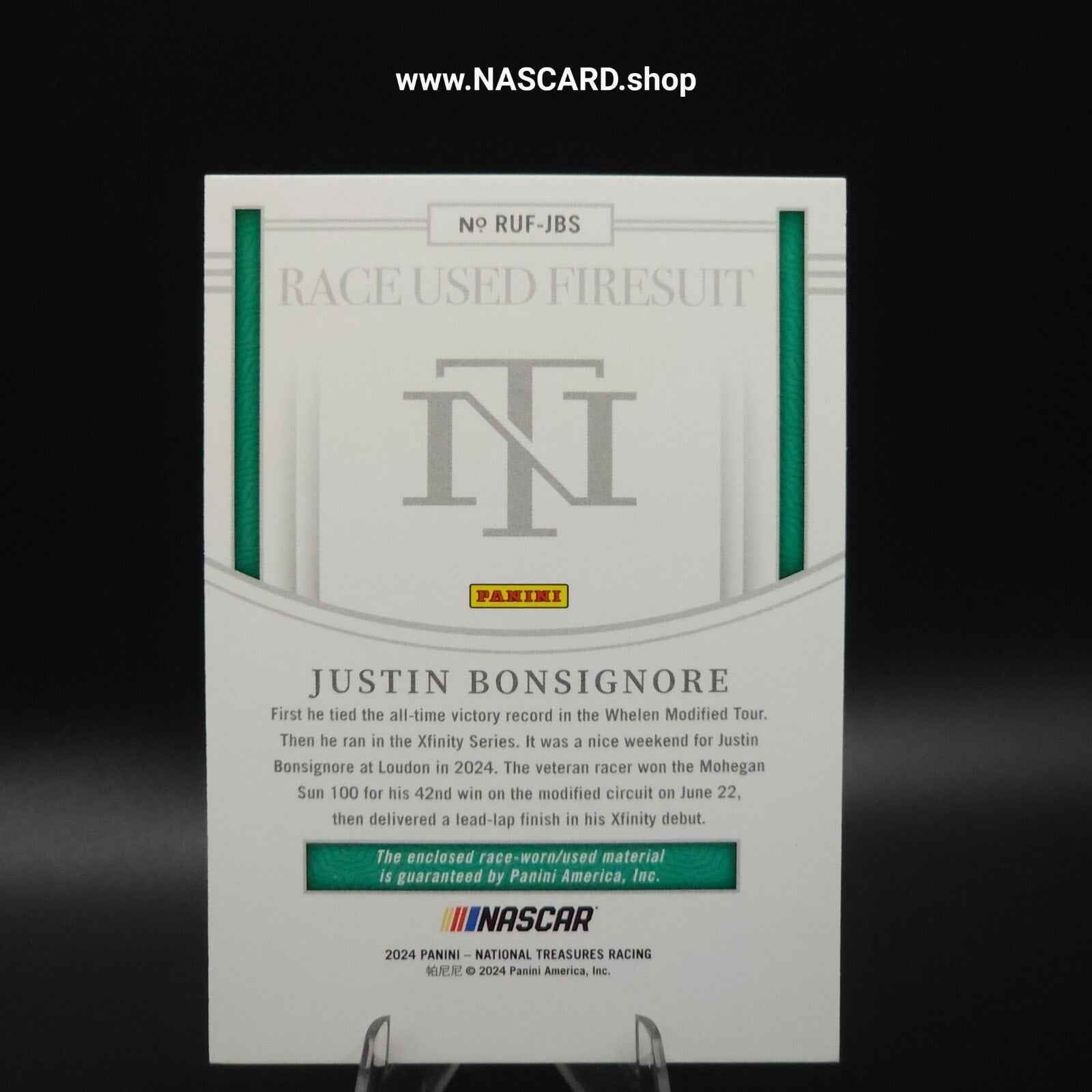 2024 National Treasures Race Used Firesuits Holo Silver Justin Bonsignore /25 - NASCARD.shop