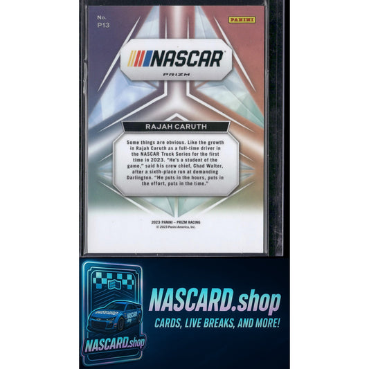 2023 Panini Prizm #P13 Rajah Caruth Prizmatic White Sparkle Prizm - NASCARD.shop