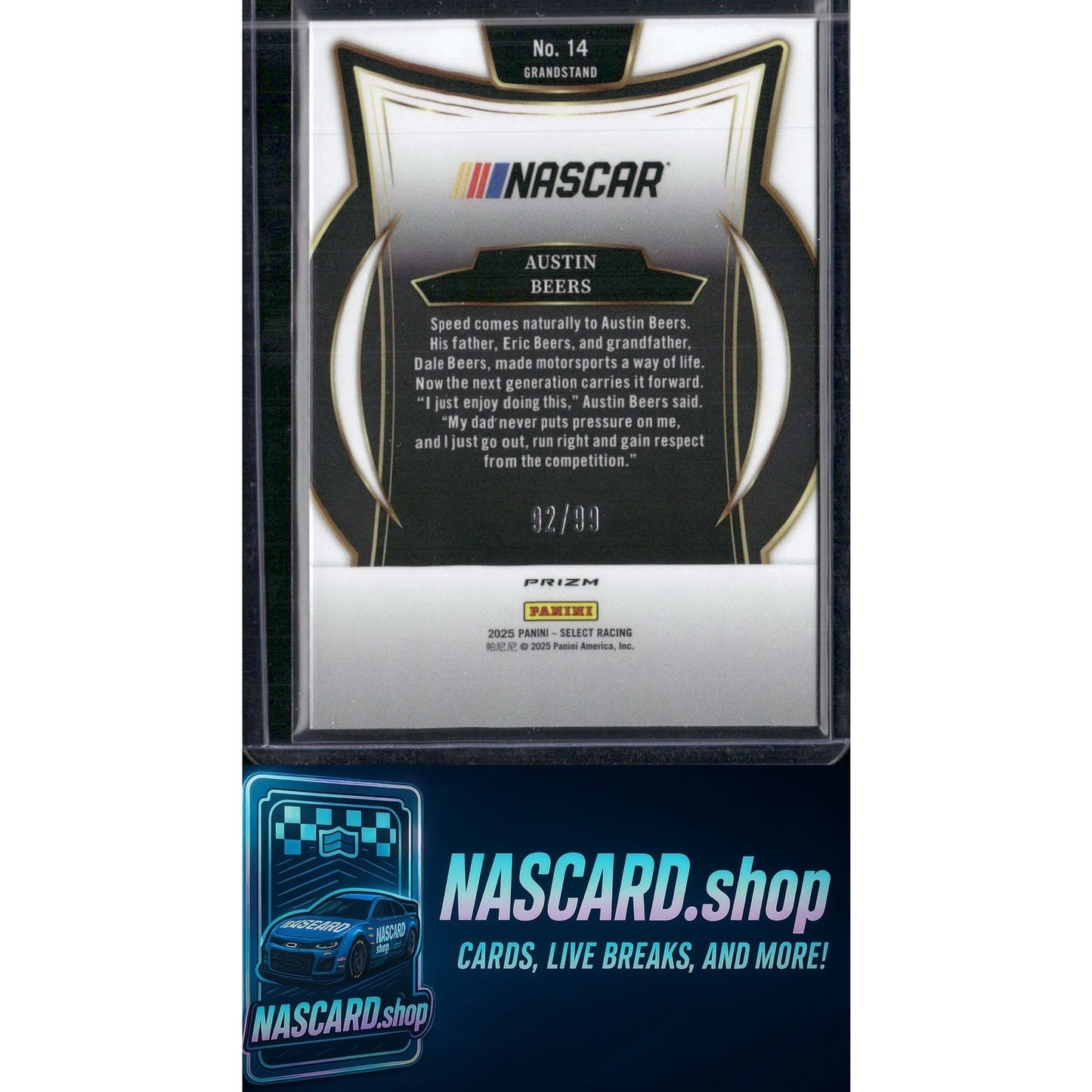 2025 Select Racing Grandstand #14 Austin Beers  White Prizms #/99 RC