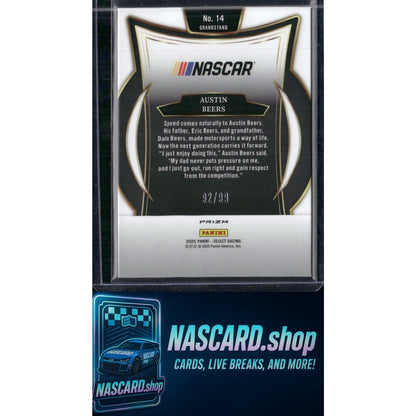 2025 Select Racing Grandstand #14 Austin Beers  White Prizms #/99 RC