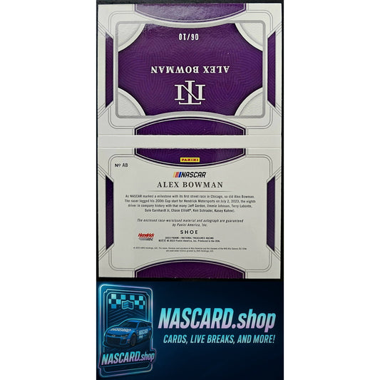 2023 National Treasures Alex Bowman Jumbo Shoe Sole Signature Booklet #/10