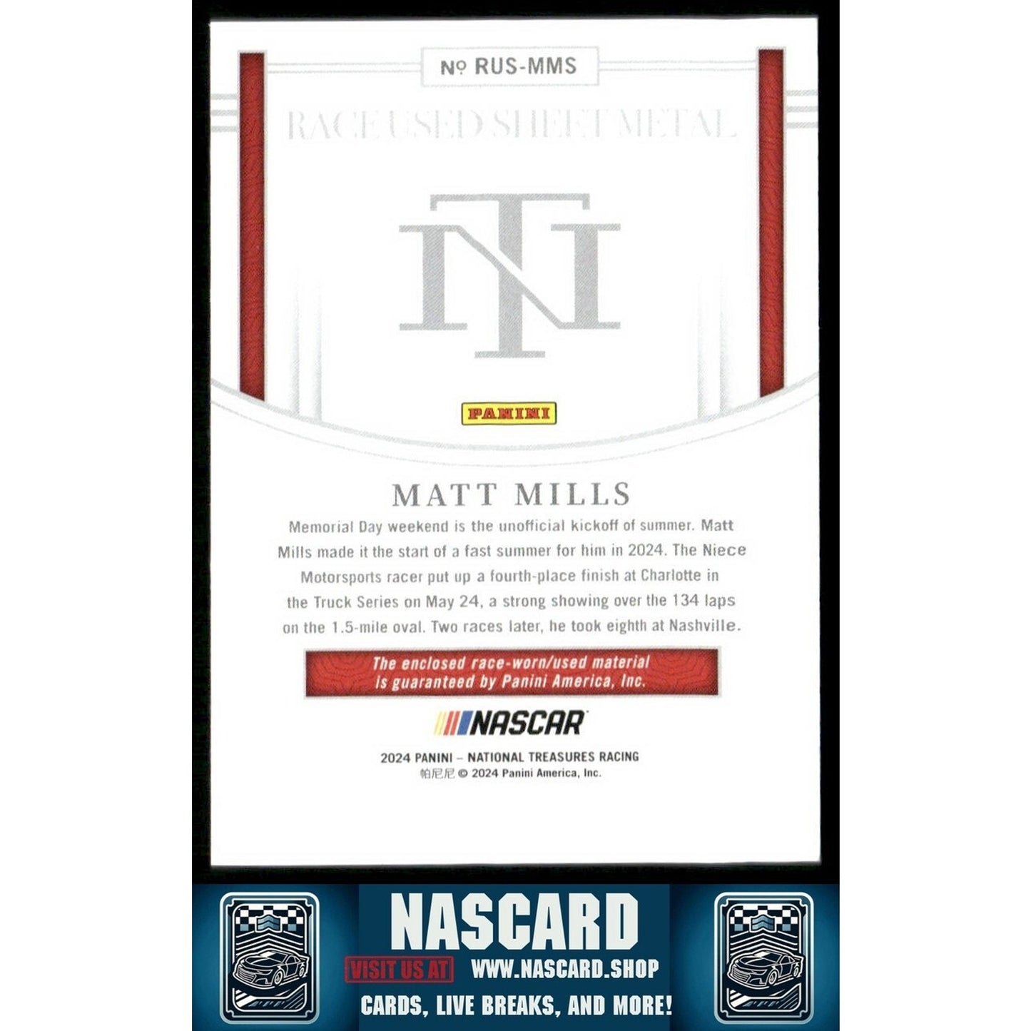 2024 National Treasures Race Used Sheet Metal Blue Matt Mills /75