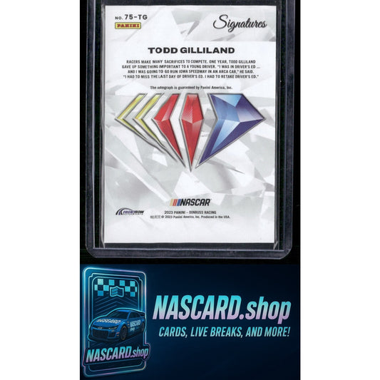 2023 Panini Prime #75-TG Todd Gilliland NASCAR 75th Anniversary Signatures
