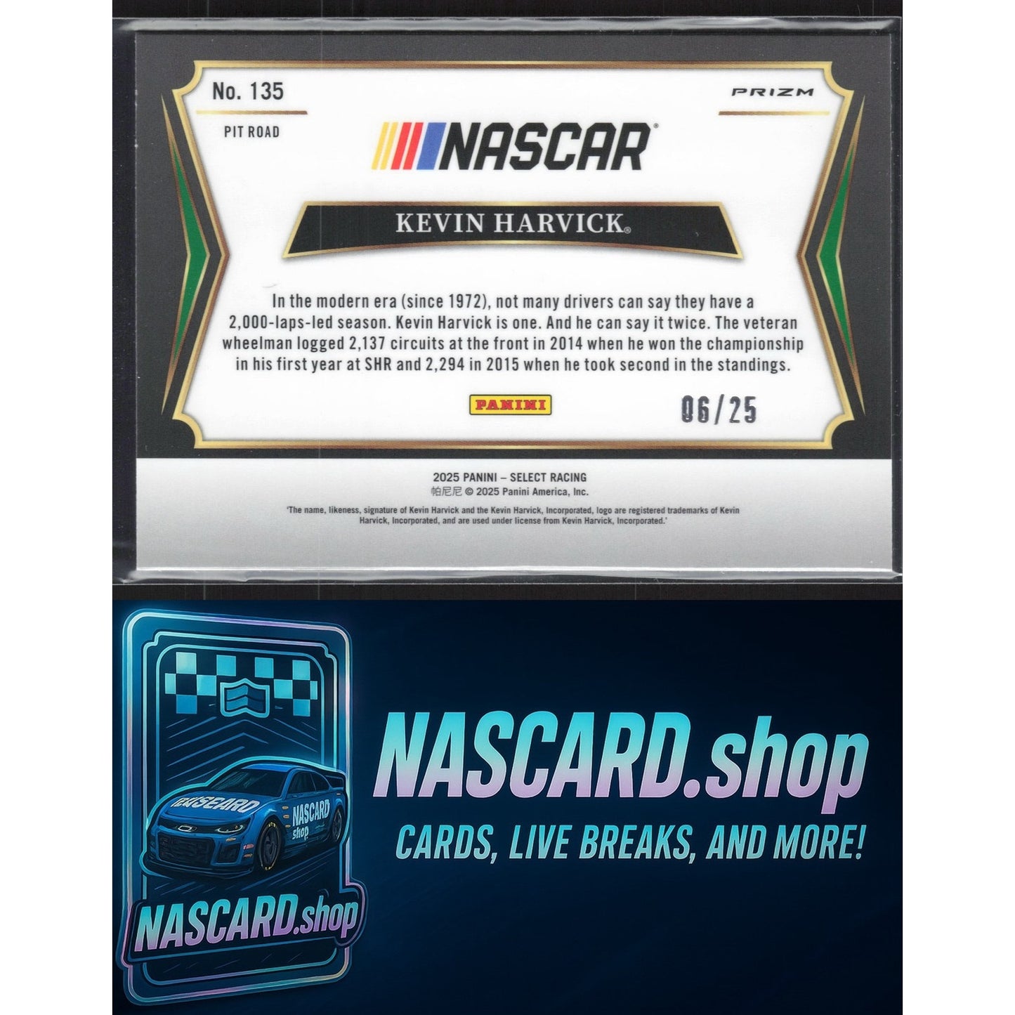 2025 Panini Select #135 Kevin Harvick Tie-Dye Prizms #/25