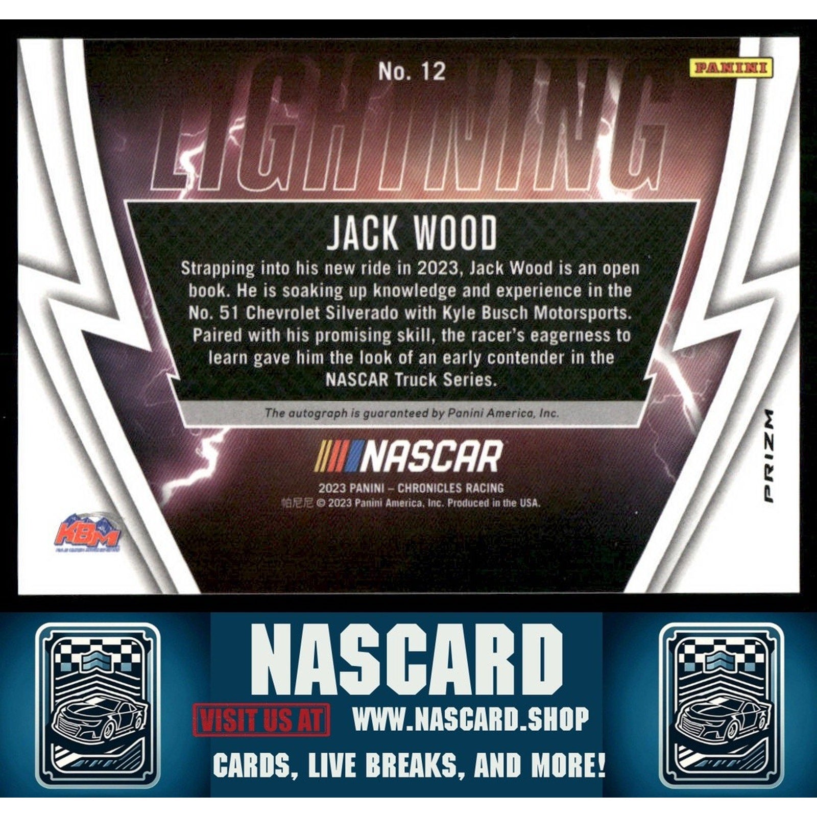 2023 Panini Chronicles #12 Jack Wood Lightning Autographs - NASCARD.shop
