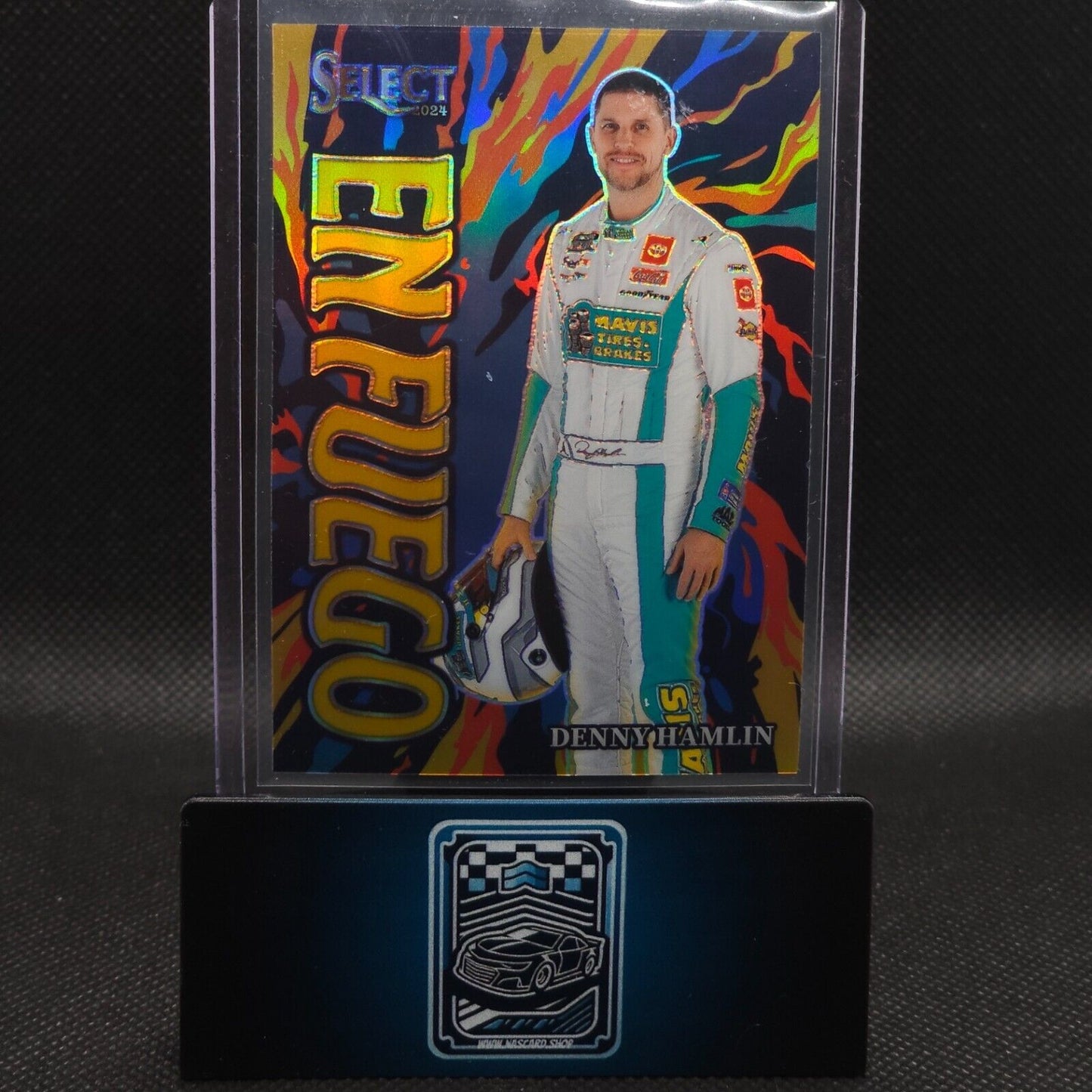 2024 Panini Select Racing En Fuego Gold Prizm #18 Denny Hamlin 10/10 - NASCARD.shop