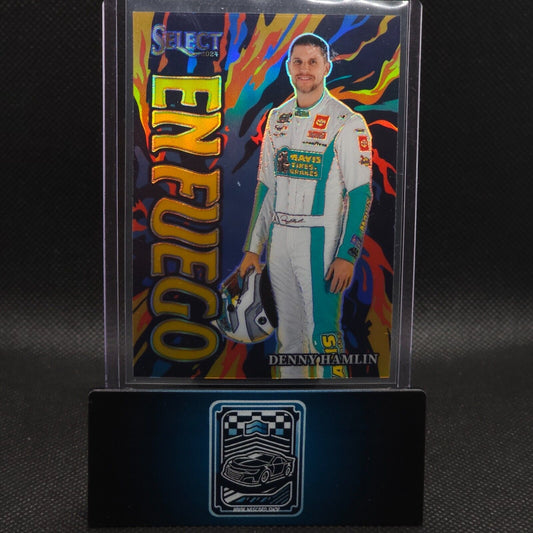 2024 Panini Select Racing En Fuego Gold Prizm #18 Denny Hamlin 10/10 - NASCARD.shop