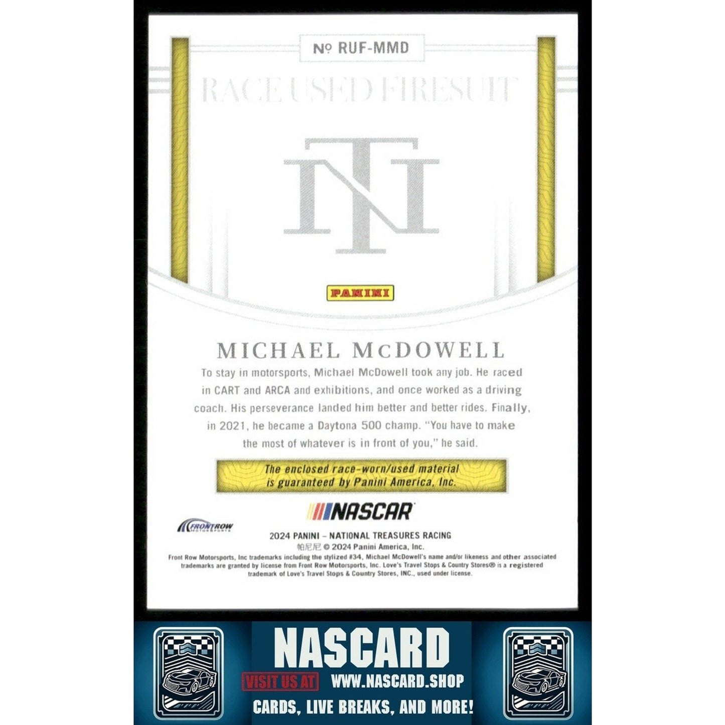 2024 National Treasures Race Used Firesuit Blue Michael McDowell /75