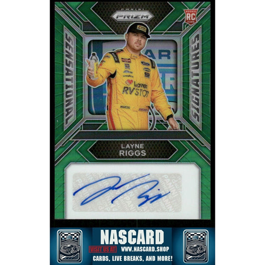 2024 Panini Prizm Sensational Signatures Green Prizm Layne Riggs (RC, AU)