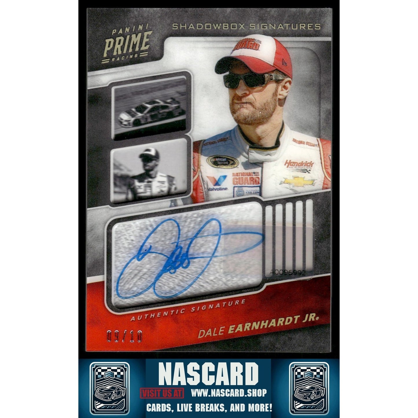 2018 Panini Prime #SS-JR Dale Earnhardt Jr Shadowbox Signatures Holo Gold #/10 - NASCARD.shop