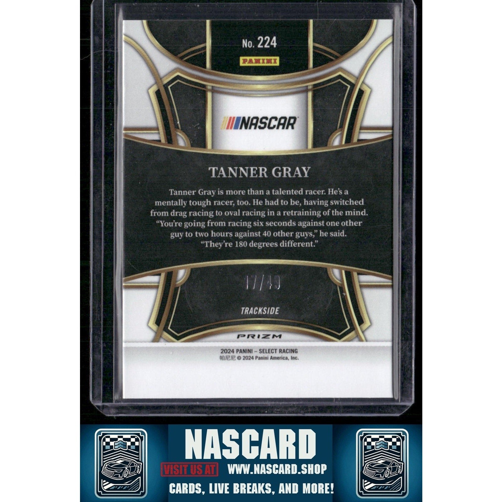 2024 Panini Select Trackside #224 Tanner Gray Black and Blue Prizms #/49 - NASCARD.shop