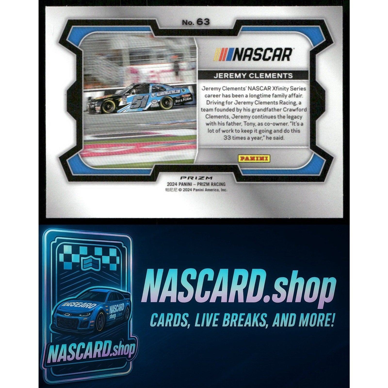 2024 Panini Prizm #63 Jeremy Clements White Sparkle - NASCARD.shop