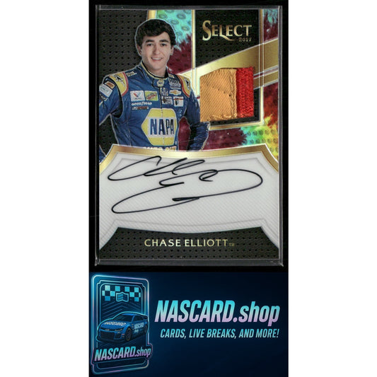 2017 Panini Select #SS-CE Chase Elliott Signature Swatches Tie-Dye Prizms #/24 - NASCARD.shop