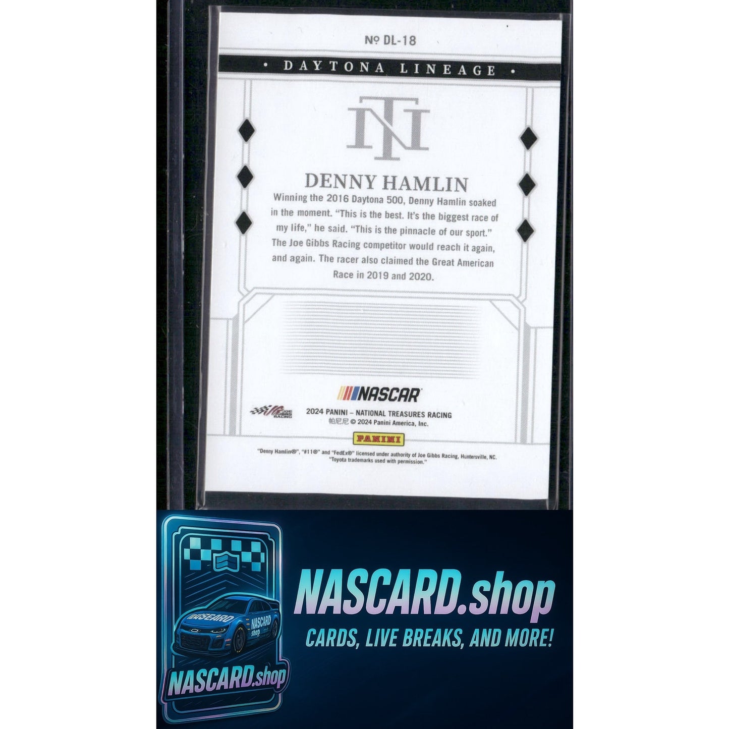 2024 Panini National Treasures #DL-18 Denny Hamlin Daytona Lineage #/25