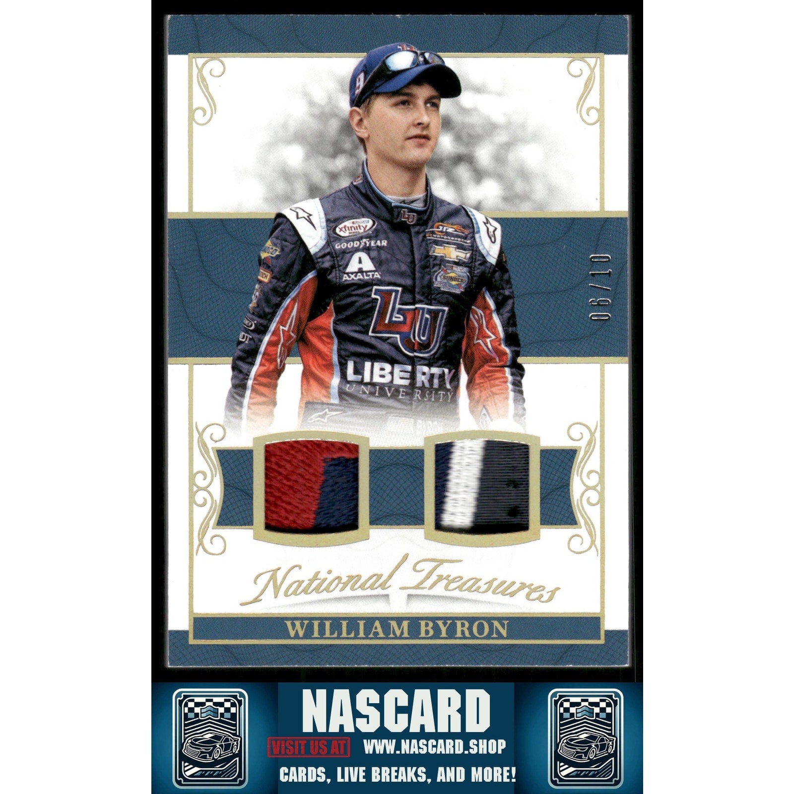 2017 National Treasures William Byron Dual Firesuit Materials Holo Gold #/10 - NASCARD.shop