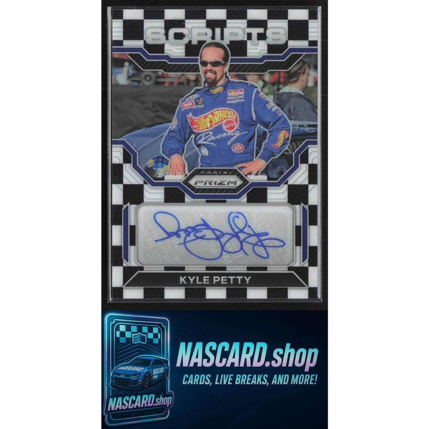 2023 Panini Prizm #S-KPT Kyle Petty Scripts Checkered Flag Prizm #/50