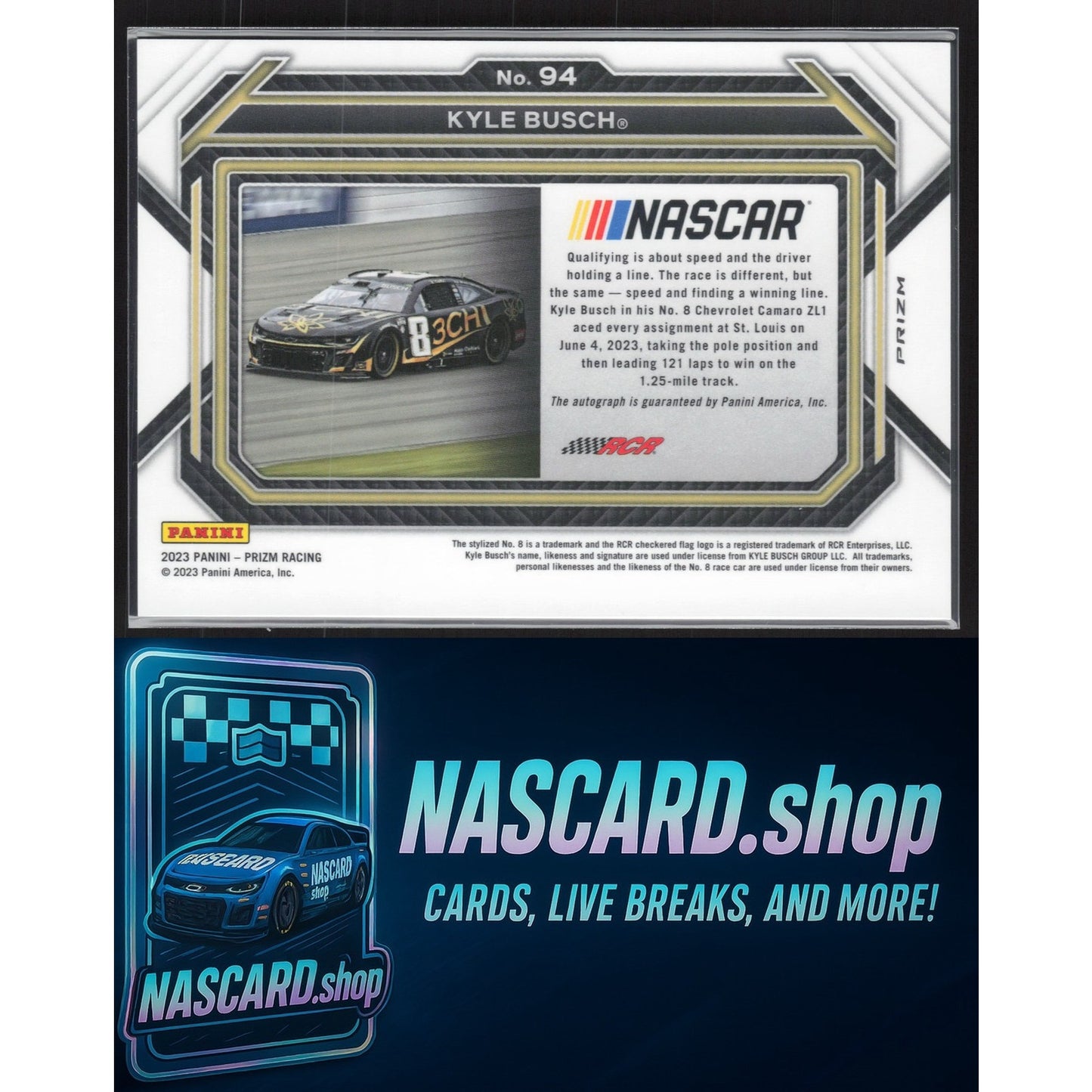 2023 Panini Prizm #94 Kyle Busch Silver Prizm Signatures