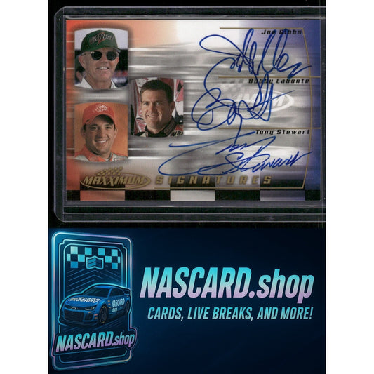 2000 Maxximum #BTJ-3 Bobby Labonte/Tony Stewart/Joe Gibbs Signatures - NASCARD.shop