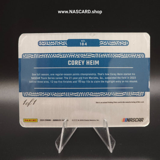 2024 Panini Donruss Racing Season Highlights #184 Printing Plate Corey Heim 1/1
