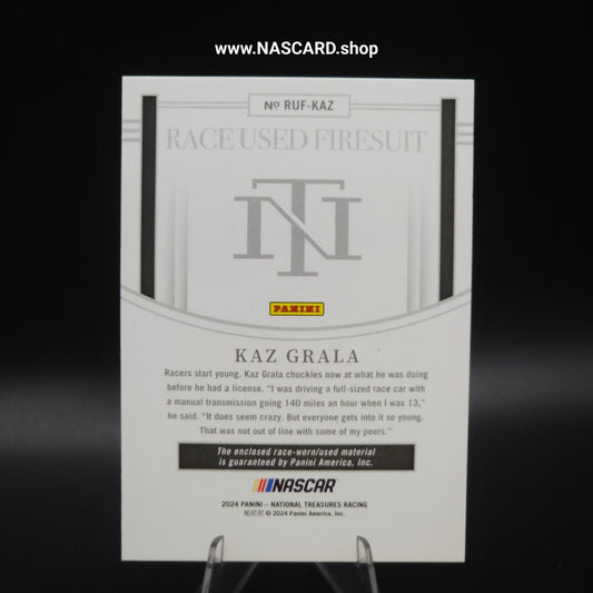 2024 Panini National Treasures Race Used Firesuit Blue Kaz Grala /75