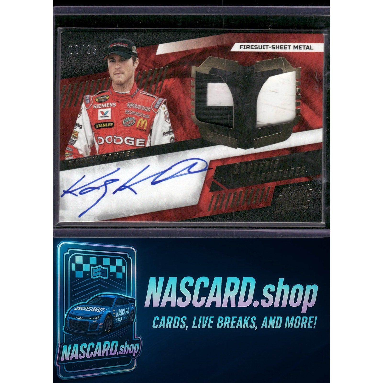 Prime Kasey Kahne Souvenir Signatures Firesuit-Sheet Metal #/25 - NASCARD.shop