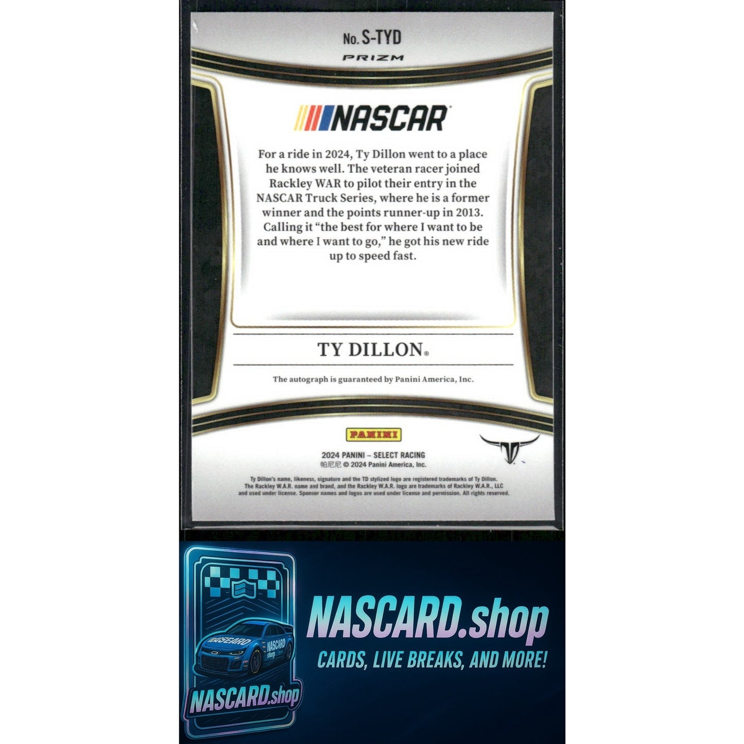2024 Panini Select #S-TYD Ty Dillon Trackside Action Signatures