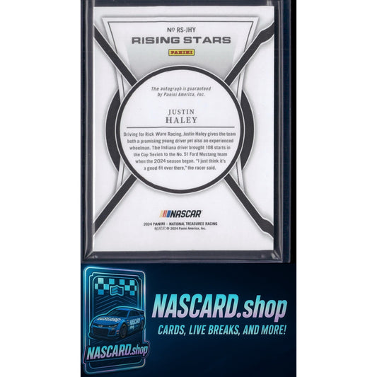2024 Panini National Treasures #RS-JHY Justin Haley Rising Stars Holo Gold #/10 - NASCARD.shop