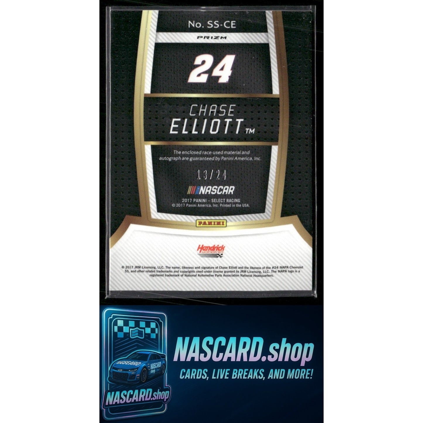 2017 Panini Select #SS-CE Chase Elliott Signature Swatches Tie-Dye Prizms #/24 - NASCARD.shop