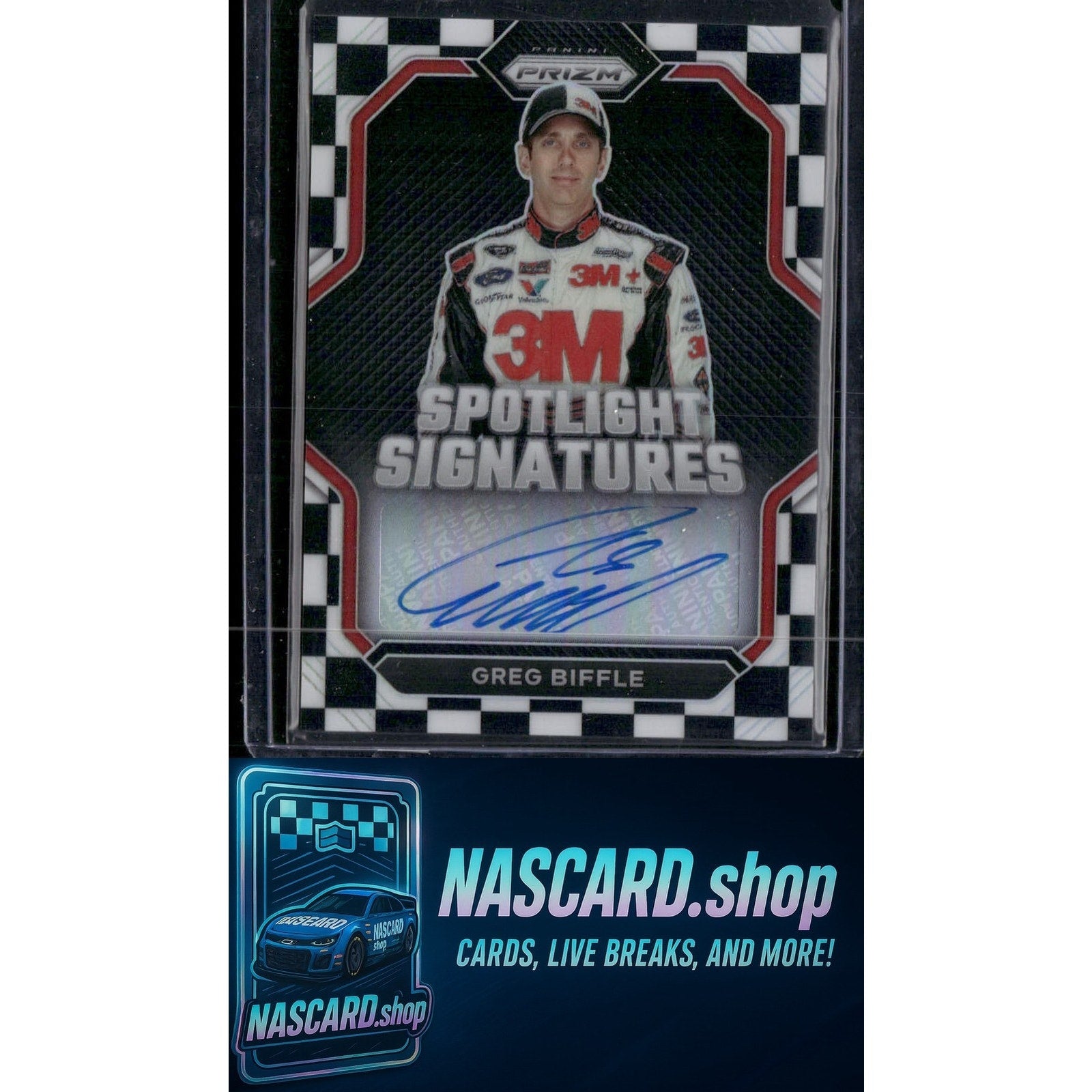 2023 Panini Prizm Greg Biffle Spotlight Signatures Checkered Flag Prizm #/50 - NASCARD.shop