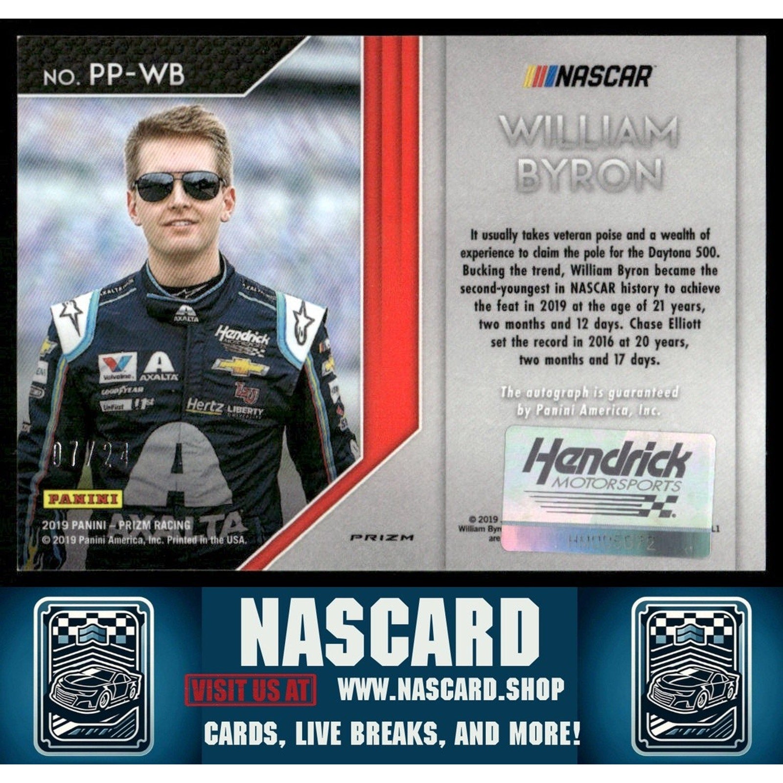 2019 Panini Prizm #PP-WB William Byron Patented Pennmanship Rainbow Prizm #/24 - NASCARD.shop