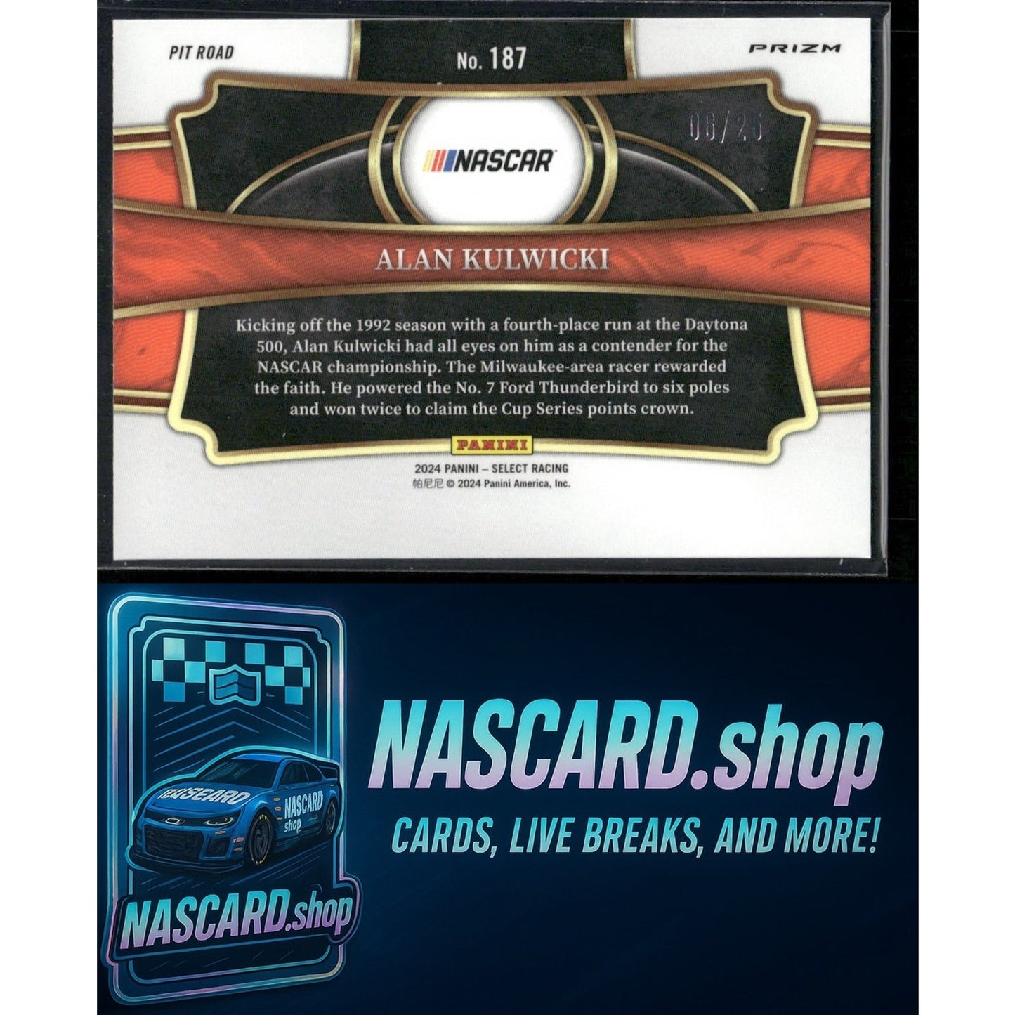 2024 Panini Select #187 Alan Kulwicki Tie-Dye Prizms #/25