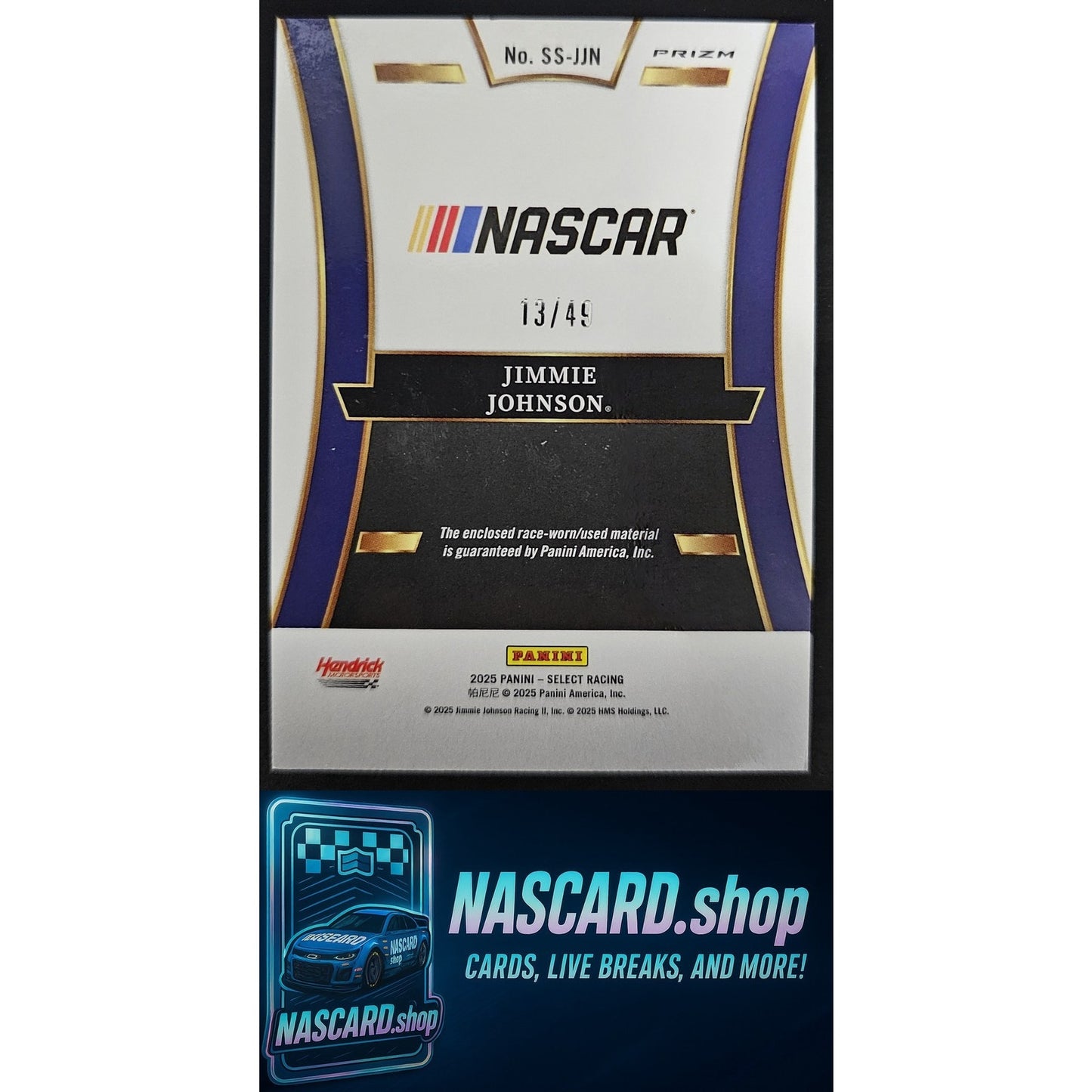 2025 Panini Select #SS-JJN Jimmie Johnson Selective Swatches Red Prizms #/49