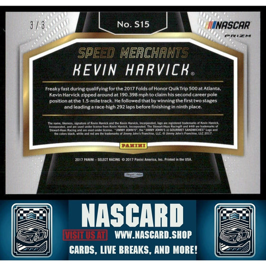 2017 Panini Select - Speed Merchants Black Prizm Kevin Harvick #S15 3/3
