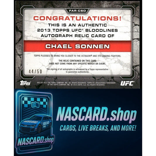 2013 Topps UFC Bloodlines Chael Sonnen Bloodlines Autographed Relics #/50 - NASCARD.shop