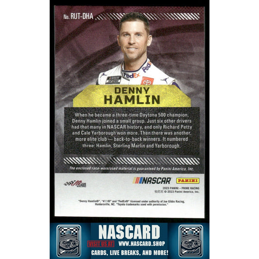2023 Panini Prime #RUT-DHA Denny Hamlin Race Used Trios Tires Holo Gold