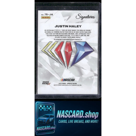 2023 Panini Prizm Justin Haley NASCAR 75th Anniversary Signatures Holo #/75