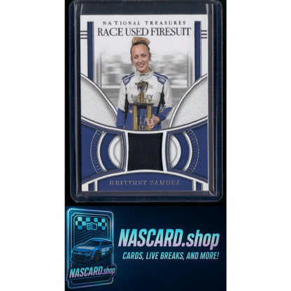 2024 Panini National Treasures #RUF-BZA Brittney Zamora Race Used Firesuit #/99
