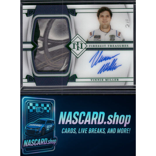 2023 National Treasures Vinnie Miller Firesuit Treasures Signatures Green #/5 - NASCARD.shop