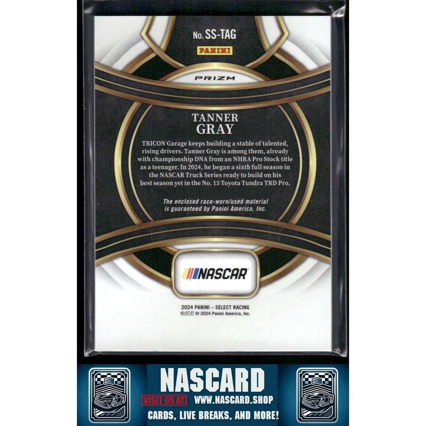 2024 Panini Select #SS-TAG Tanner Gray Selective Swatches Flash Prizms - NASCARD.shop