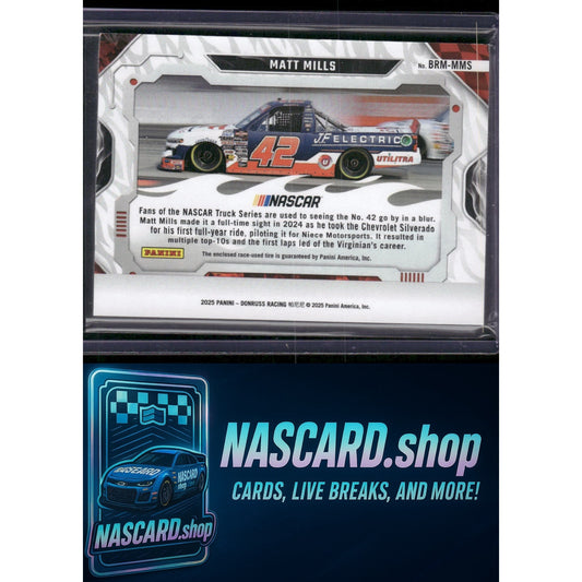 2025 Donruss #BRM-MML Matt Mills Burning Rubber Materials Orange Ice