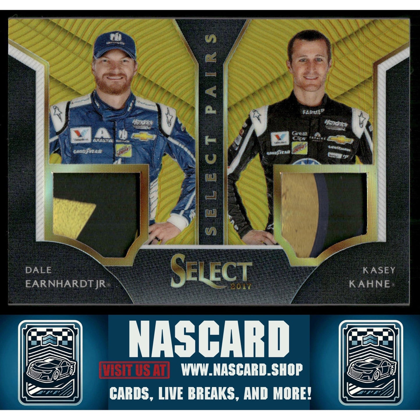 2017 Panini Select Dale Earnhardt Jr. Kasey Kahne Select Pairs Gold Prizms #/10 - NASCARD.shop