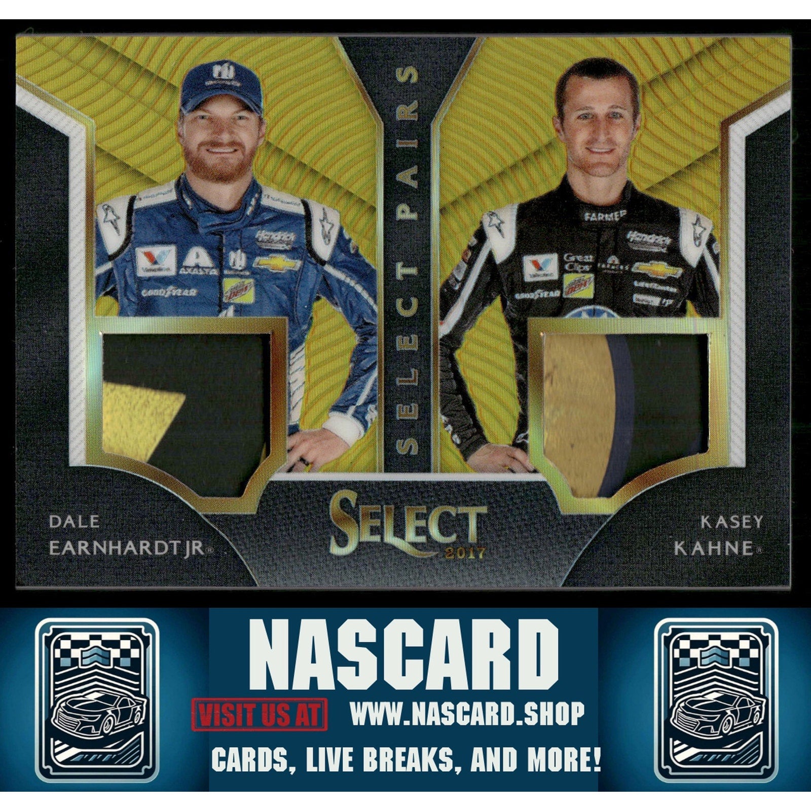 2017 Panini Select Dale Earnhardt Jr. Kasey Kahne Select Pairs Gold Prizms #/10 - NASCARD.shop