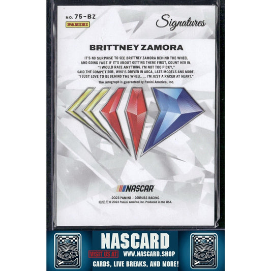2023 Panini Prime #75-BZ Brittney Zamora NASCAR 75th Anniversary Signatures
