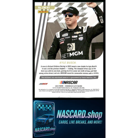 2023 Panini Chronicles #EM-KY Kyle Busch Elite Materials Red #/49 - NASCARD.shop