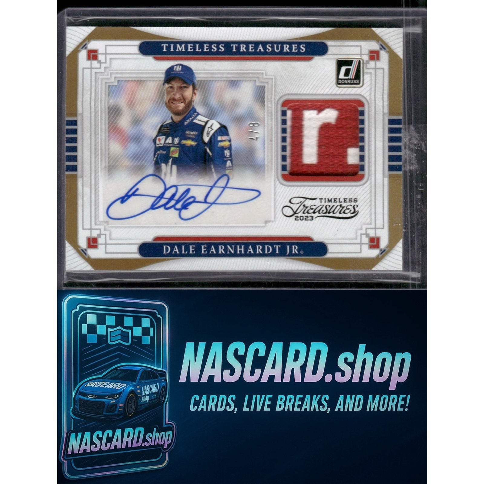 2023 Donruss Dale Earnhardt Jr Timeless Treasures Material Signatures Gold /8 - NASCARD.shop