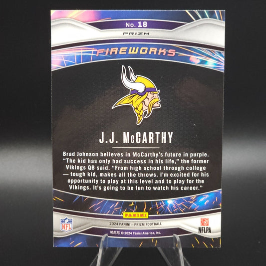 2024 Panini Prizm - Fireworks J.J. McCarthy #18 Green Wave (RC)