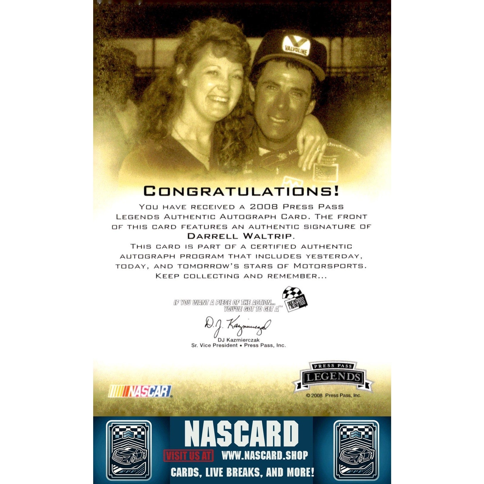 2008 Press Pass Legends Darrell Waltrip Autographs Black Inscriptions #/21 - NASCARD.shop
