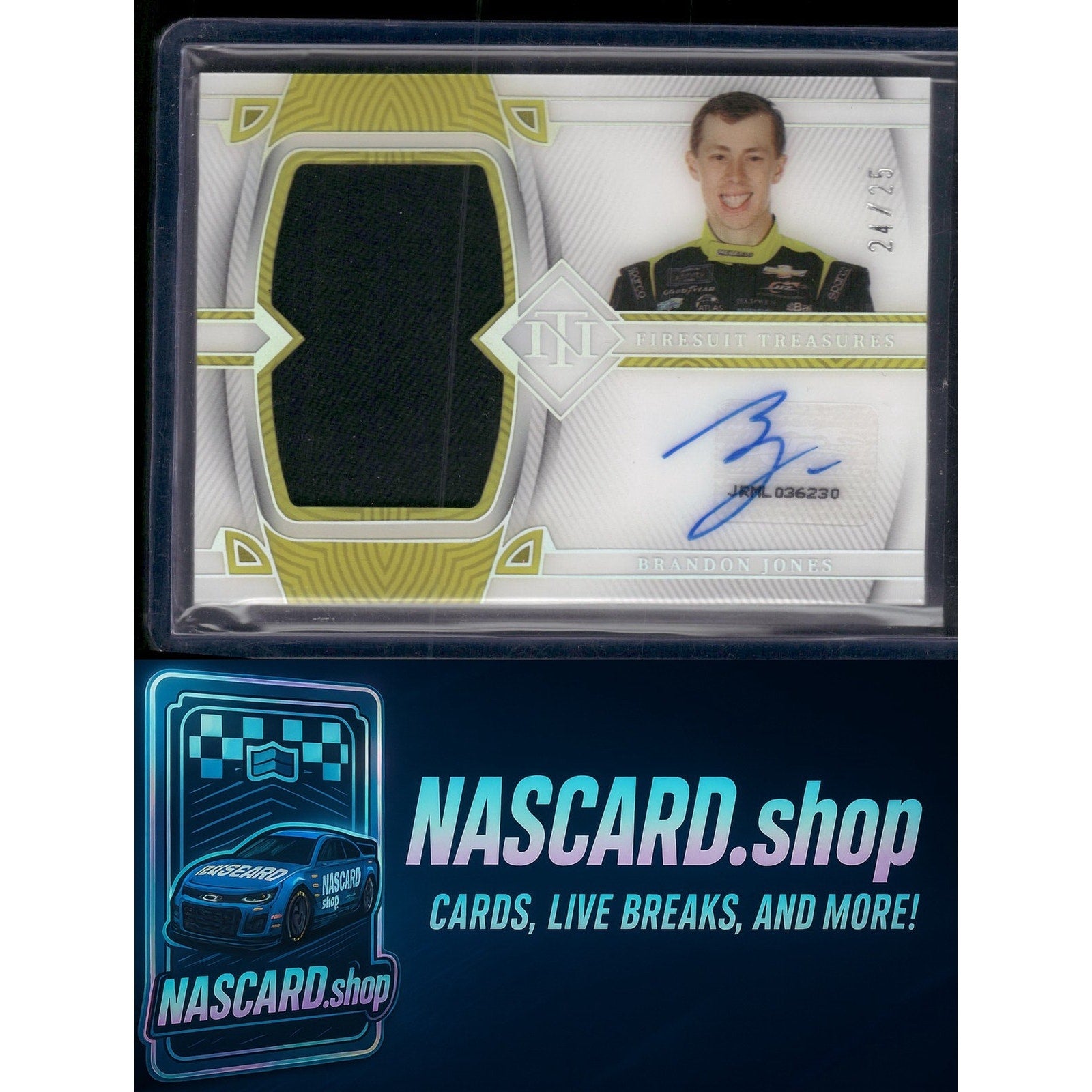 2023 National Treasures Brandon Jones Firesuit Treasures Auto Holo Silver #/25 - NASCARD.shop