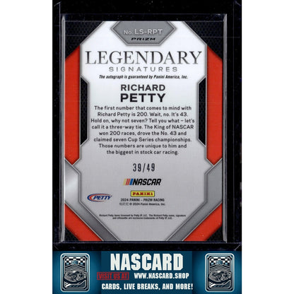 2024 Panini Prizm #LS-RPT Richard Petty Legendary Signatures Red #/49 - NASCARD.shop